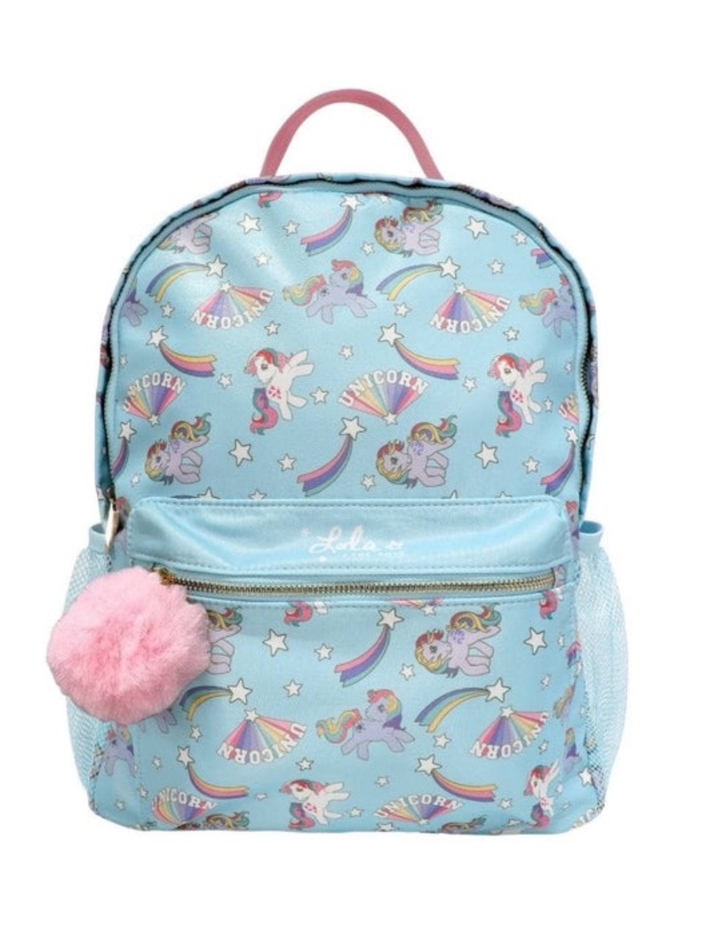 Lola + The Boys Light Blue My Little Pony Unicorn Backpack with Pink Pom-Pom